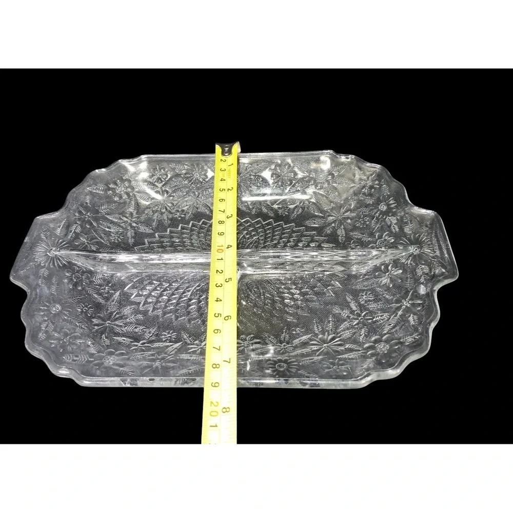 Indiana Glass Pineapple and Floral 3-Part Divided Relish Dish 1930s